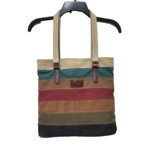 Manjianghong Striped Canvas Bag Shoukder Tote EUC
